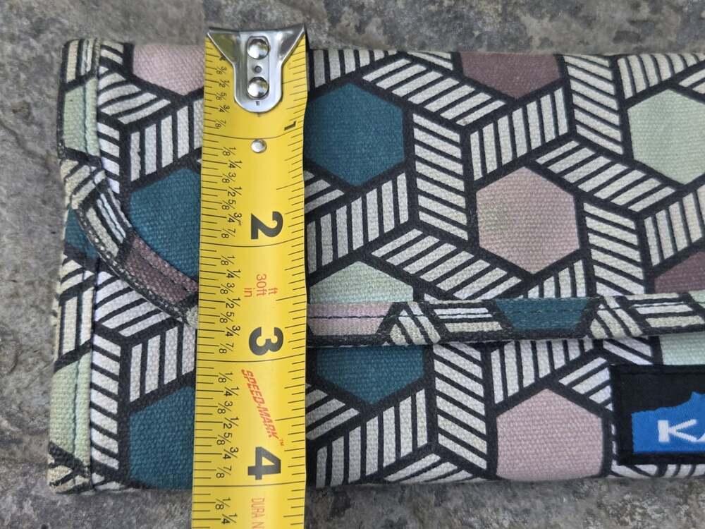 Kavu Tri Fold Wallet Canvas Tan Blue Pink Aztec Southwestern Print - Picture 12 of 12